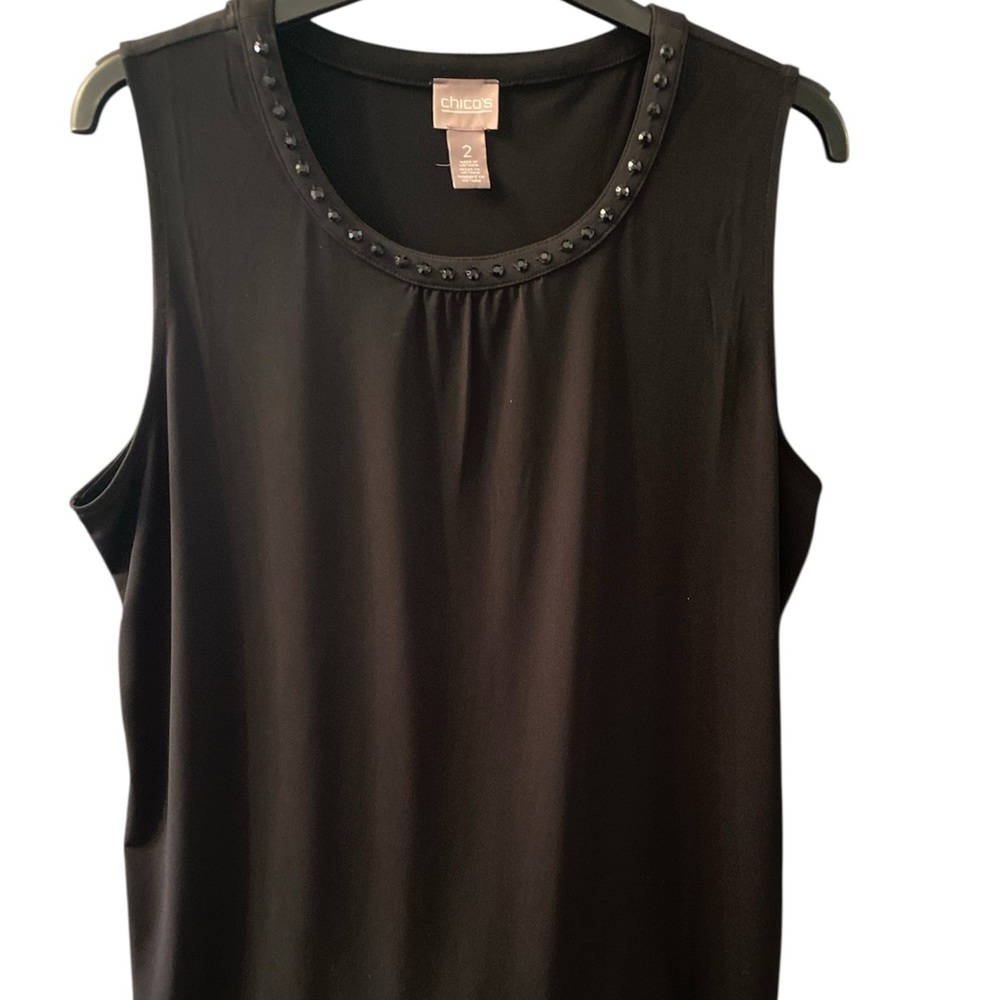 Chico’s Black Short sleeve blouse with jewelled neckline Size 12